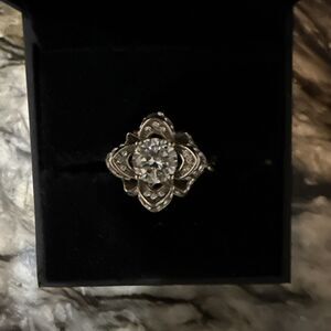 Loully Ring Flower Crystal Ring Sz 9.25 Marked 925 Silver